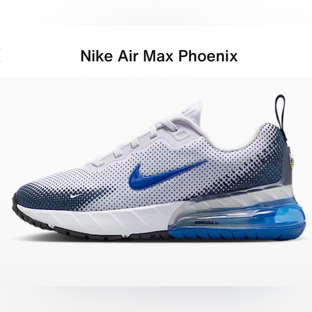 Youth NWT Nike Air Max Phoenix (GS) White and game royal obsidian Shoes 6Y